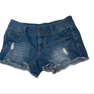 Refuge Women’s Size 0 Distressed Denim Shorts Raw Hem Blue Juniors